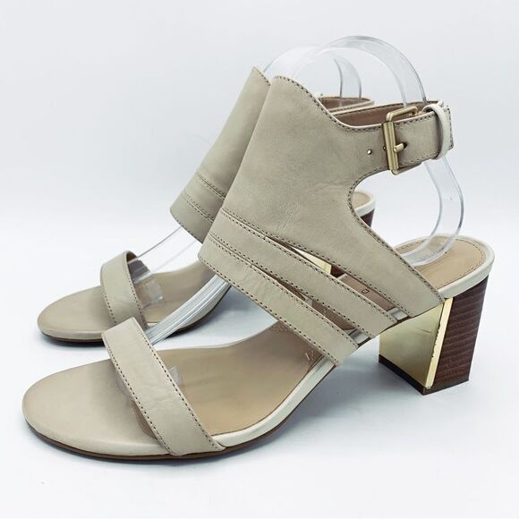 Adrienne Vittadini Pilly Cream‎ Leather Block Heel Sandals 9 - Picture 2 of 12